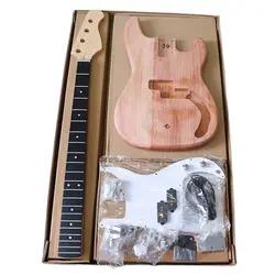 PB Electric Bass Guitar Kit Guitar Neck & Guitar Body 21 Frets Unfinished Maple Neck Okoume Wood Body with All Bass Guitar Parts