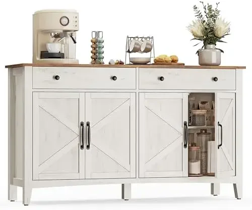 LIRY Collection - Buffet Cabinet, Coffee Bar Cabinet with 2 Ders, Adjustable Shelves, Sideboard Storage with Cable