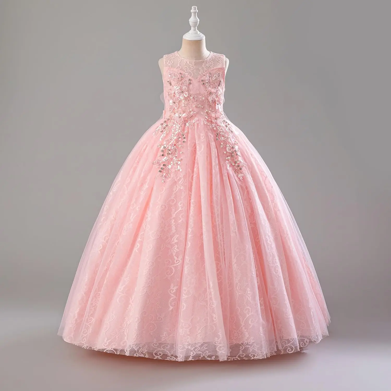 Платье с цветочным узором для девочек с кружевным шифоном, детское торжественное вечернее платье подружки невесты на свадьбу, платье для первого причастия