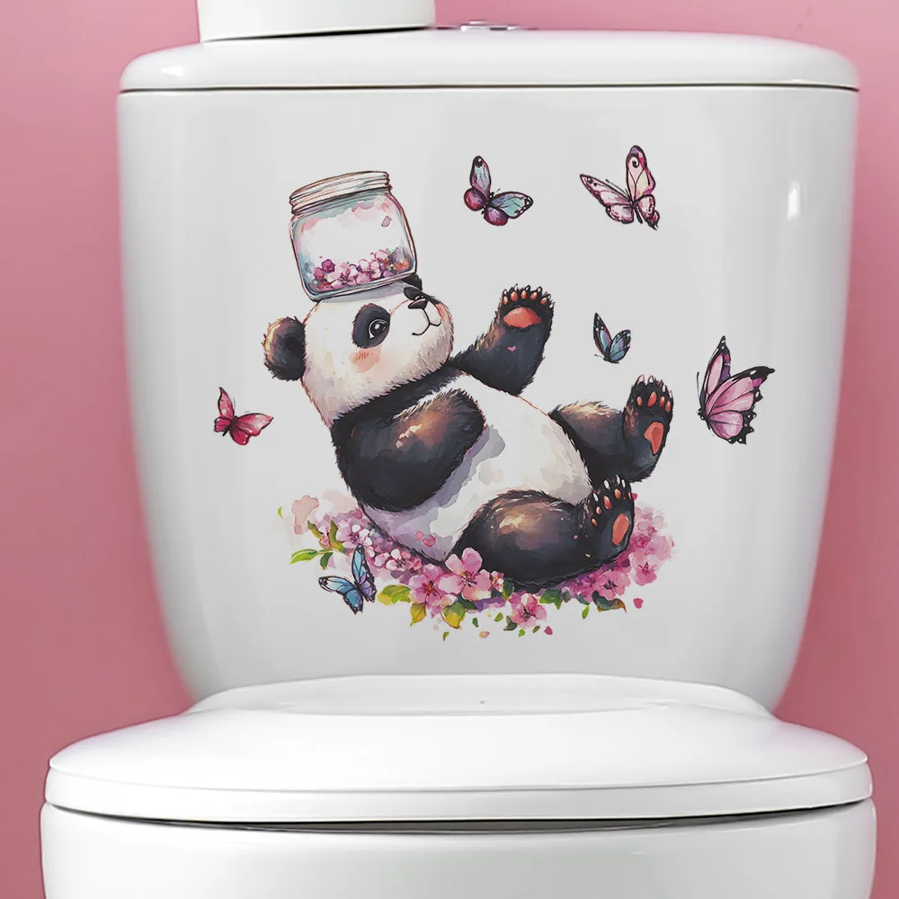 

Painted Panda Flower Butterfly Wall Stickers For Bathroom Toilet Decoration Mural Room Cabinet Home Decor Self-adhesive Decals
