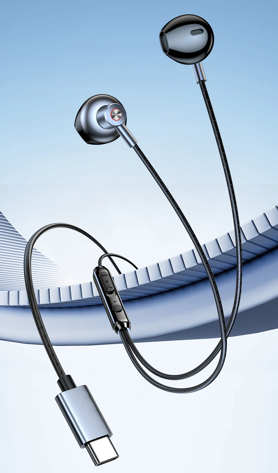 Rocoren USB Typ C Wired Kopfhörer In Ear Mit Mikrofon Stereo Ohrhörer Sport In-line Steuerung Für Xiaomi Samsung Wired Headset – Detail 2