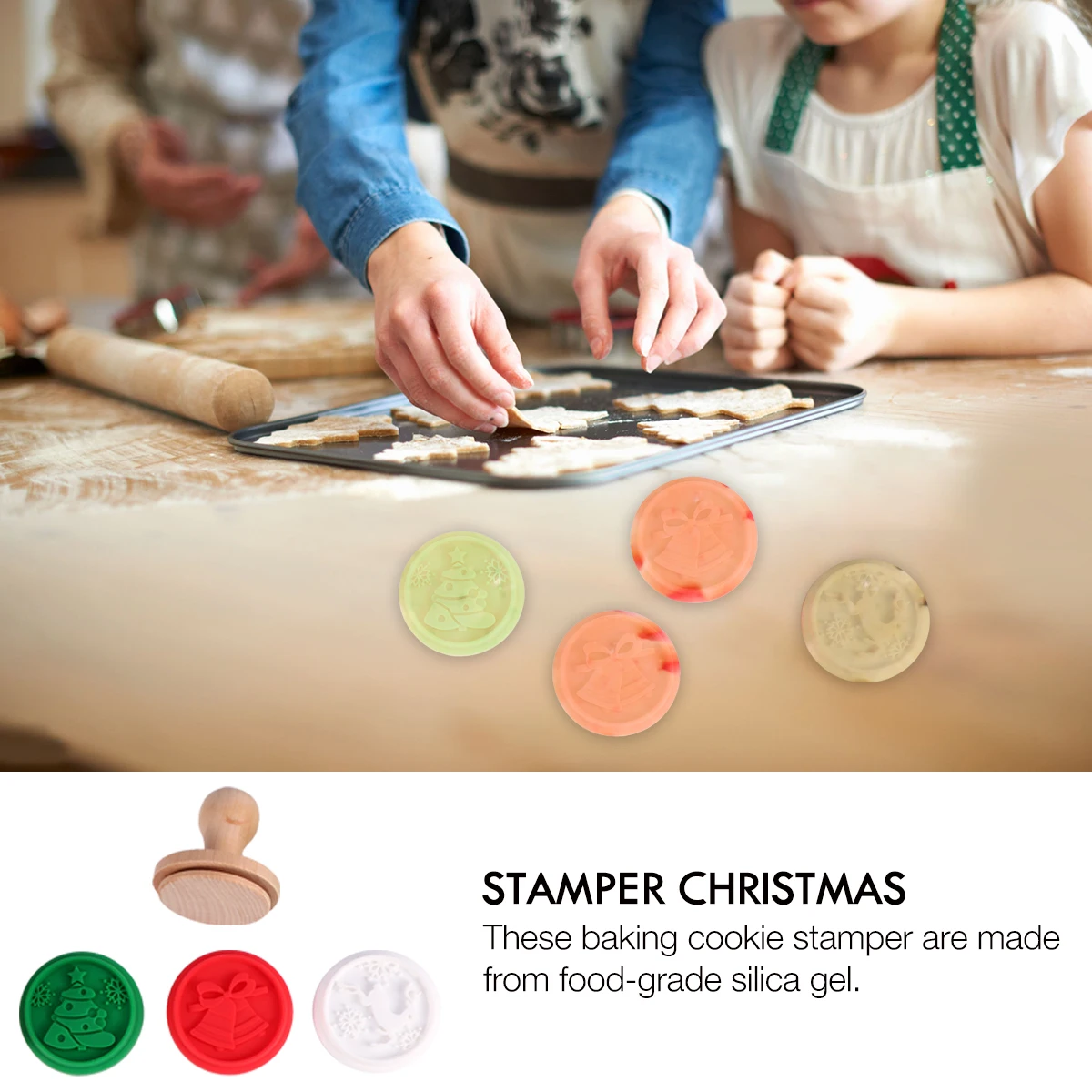 

1set 1 Wood 3 Patterns Cookie Stamp Set Food Grade Silicone Baking Wood Stamper Tools Christmas Elk Tree Stamper Gifts
