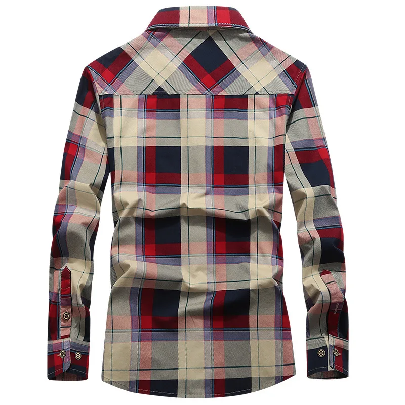 2025 Men's Pure Cotton Long Sleeve Plaid Shirt Casual Loose Fit Youth Color Block Streetwear