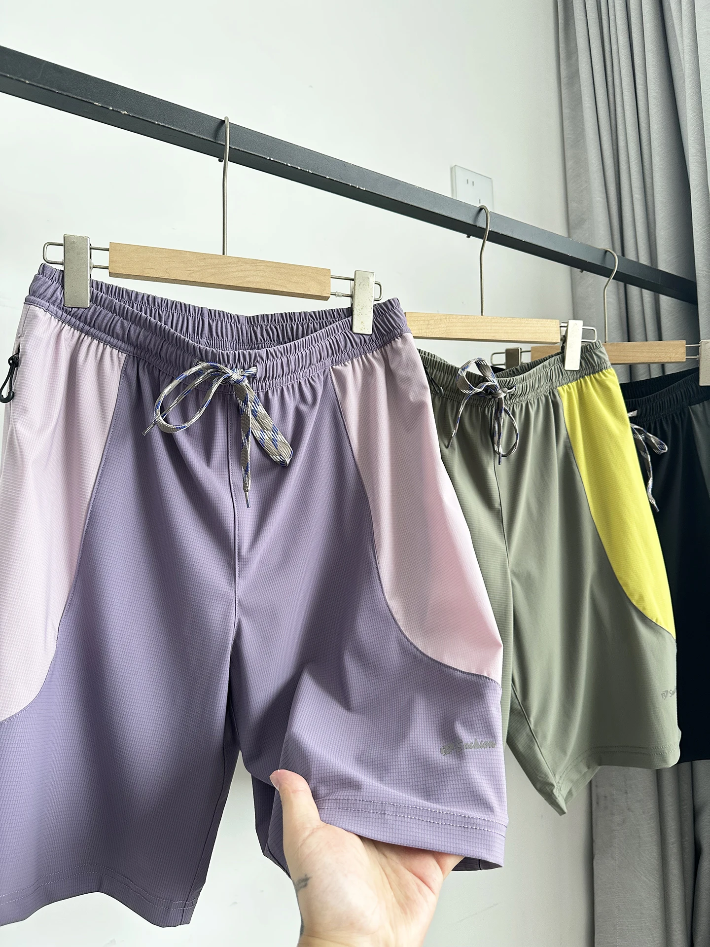 Ice Silk Cool Feeling Outdoor Men's Quick Dry Breathable Color Block Five Shorts Straight Leg Elastic Waistband Summer Shorts
