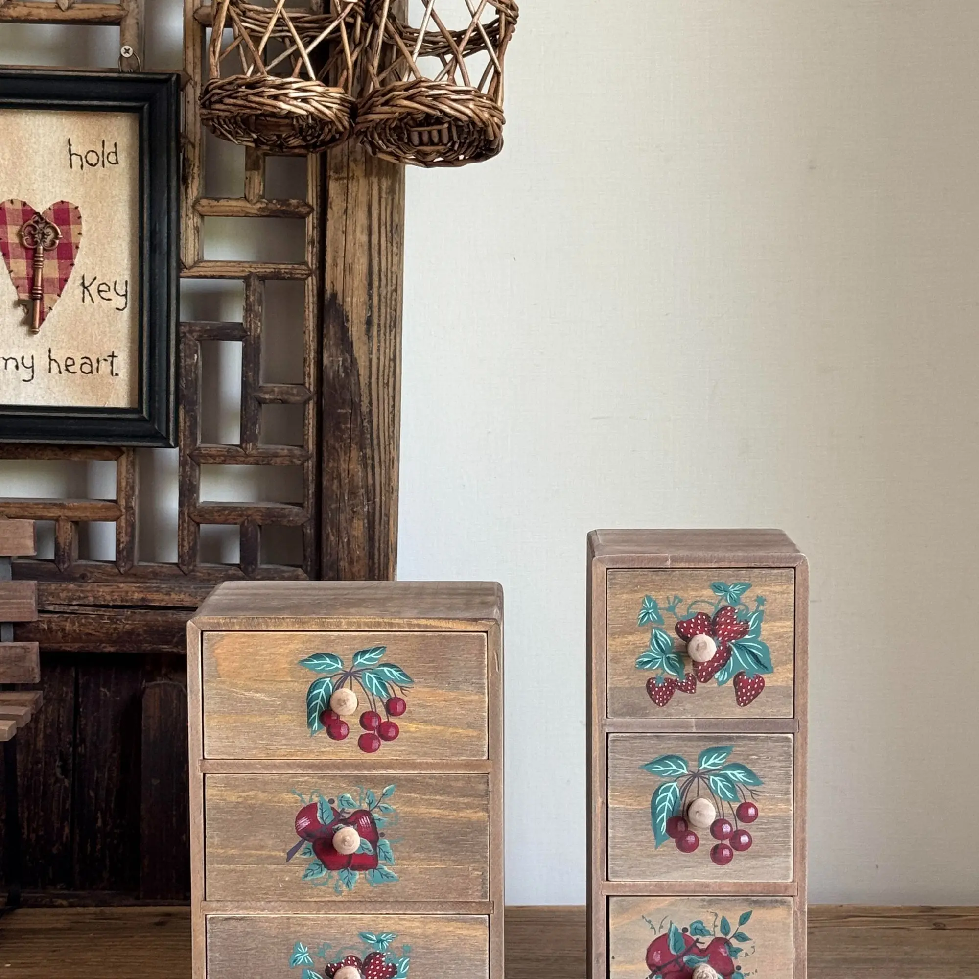 Rustic french country style wooden cabinet - small cabinet, jewelry box, multi-functional