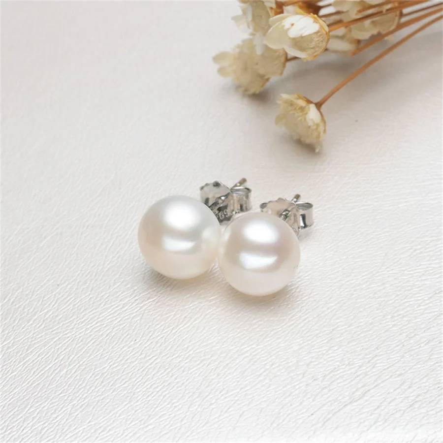 3A Natural Freshwater Button Pearl Stud Earrings Real 925 Sterling Sliver Earring Cultured Pearl for Women Jewelry Wholesale