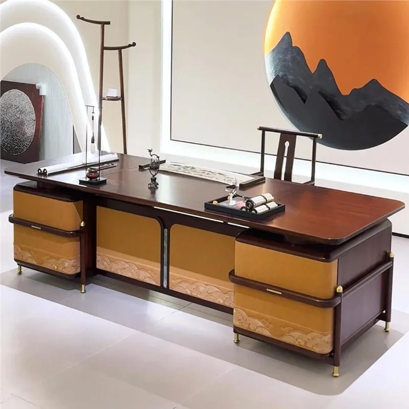 

New Chinese-style ebony desk, living room modern simple large flat-floor villa