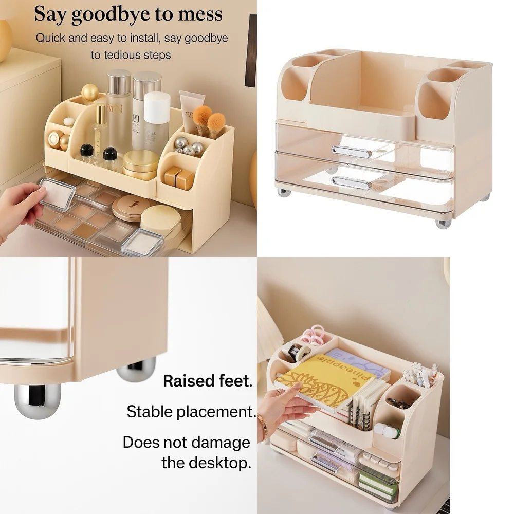 

makeup organizersMakeup Vanity Table with Large Drawer Organizer Desktop Storage for Cosmetics Beauty Supplies