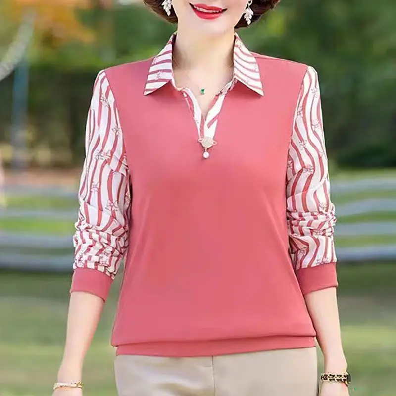 Fashion Woman Blouses 2023 Long Sleeve Spring Autumn Polo-Neck Slim Elegant Stylish Commute Striped Button Formal Shirt