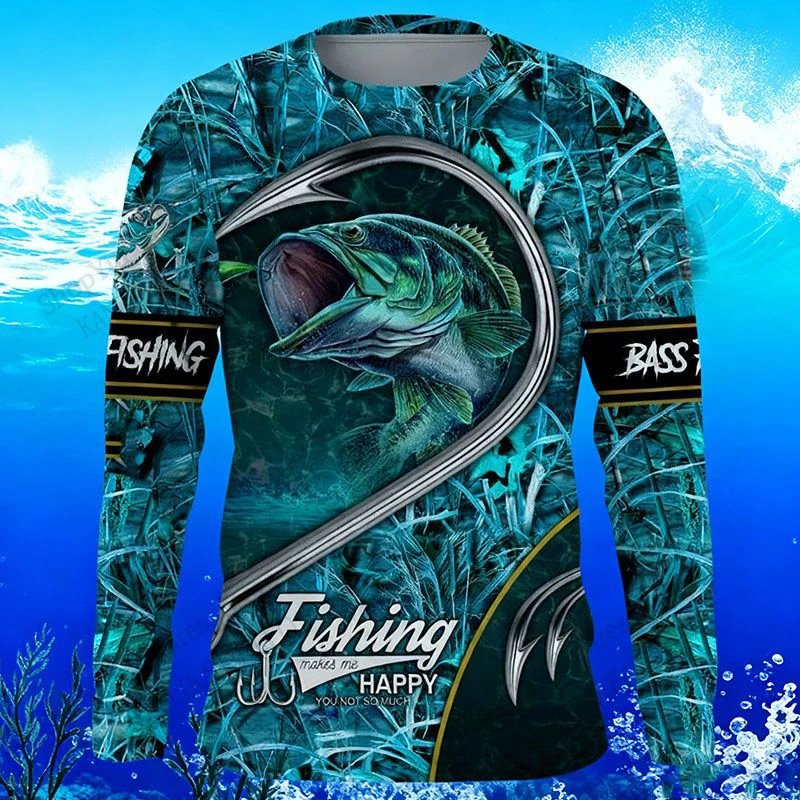Nueva Camiseta de Pesca de Bajo con Estampado 3D Camuflado, Cuello Redondo, Manga Larga, para Hombre y Mujer, Moda Deportiva al Aire Libre, Tops, Camisetas, Ropa para Hombre, Camisa de Campamento