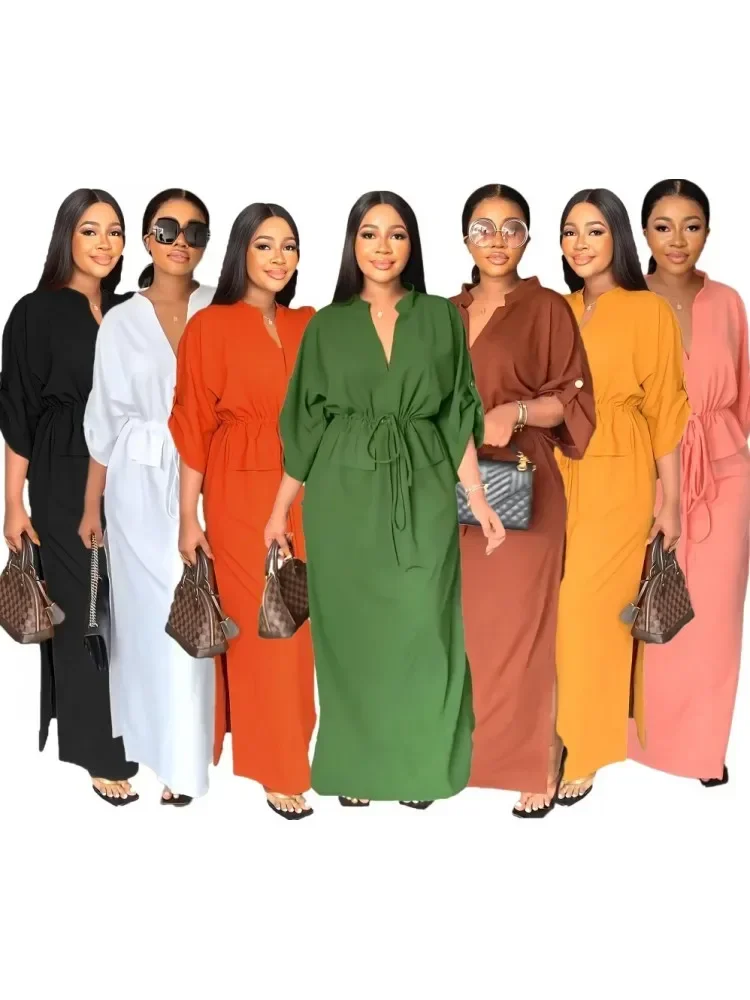 

African Dress For Women Boubou Africain Femme 2022 Solid Color Dashiki Clothes Long Sleeve Ankara Dresses Girl Party Dress