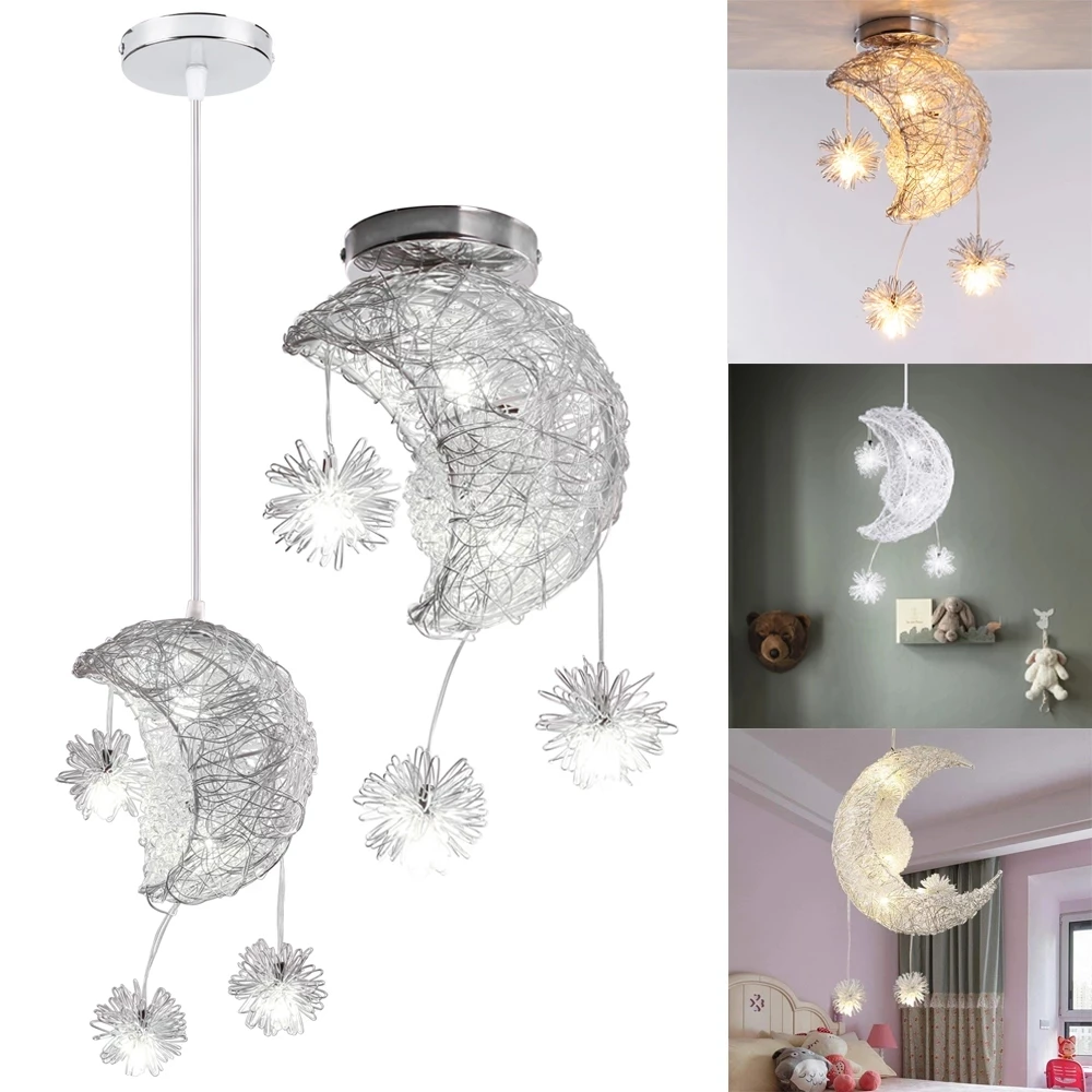 Modern LED Moon Star Pendant Light Suspension Luminaire Kids Bedroom Hanging Ceiling Lamp Christmas Home Decor Fixture Lighting