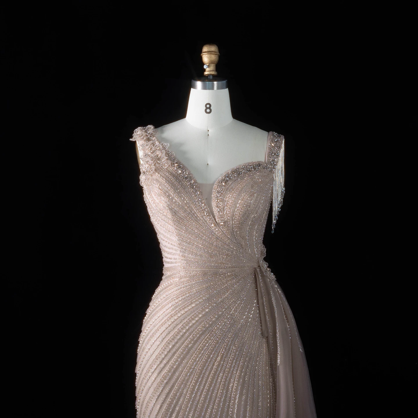 Sharon Said Abendkleid Glamouröses Grünes Tüllkleid mit Perlen und Quasten, Sweetheart-Ausschnitt, Luxuriöses Dubai-Formelles Hochzeits- und Partykleid SS103 Maßanfertigung – Detail 34