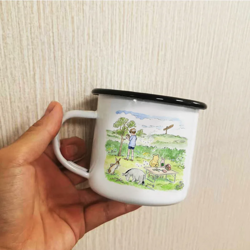 Cute Bear Enamel Water Cup, Children's Drop Resistant Milk Cups, Outing Illustration Tea Cup, Portable Bowl, Creative Coffee Mug