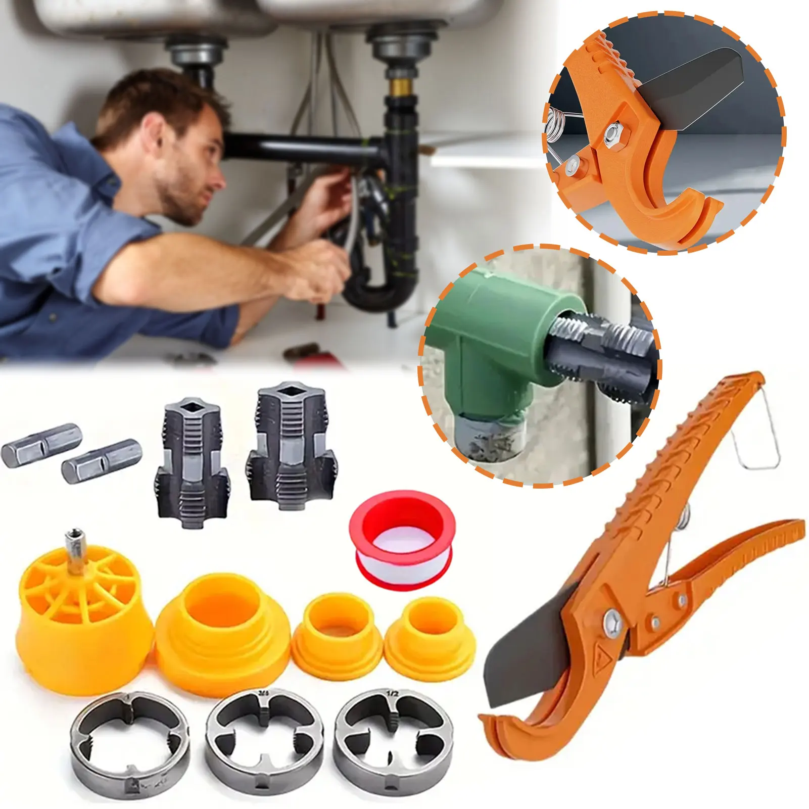 13pcs Electric Drill Compatible PVC Pipe Threader Kit With 1/2 Inch, 3/4 Inch, 1 Inch Dies Pipe Threader Plumbing Tool