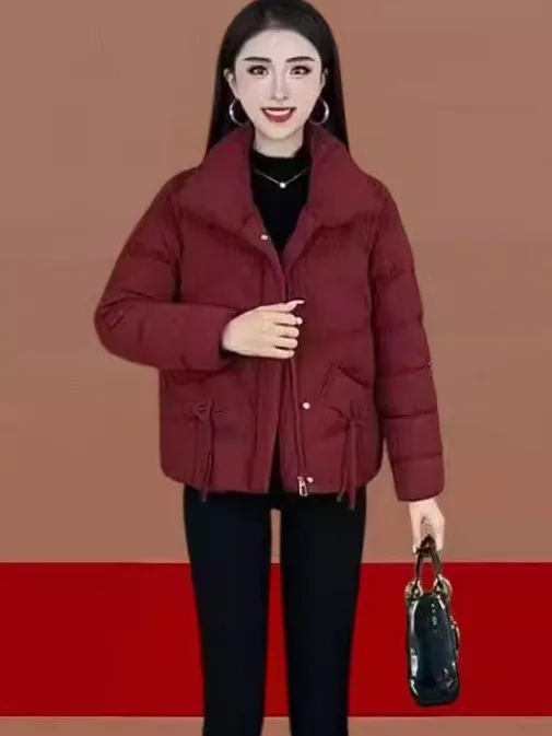 

Модная утепленная хлопковая куртка для женщин, зимнее теплое приталенное хлопковое пальто маленького размера с воротником-стойкой и застежкой-молнией