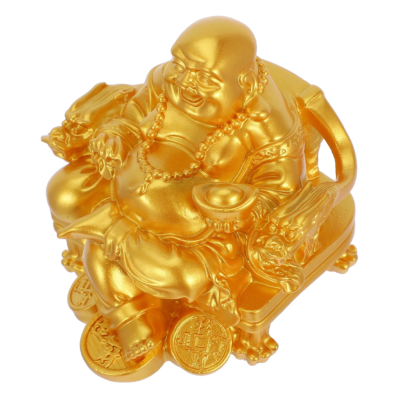 

Brass Smiling Buddha Statue Golden Figurine Home Office Decor Resin Feng Shui Wealth Prosperity Luck Desktop Adornment Tabletop