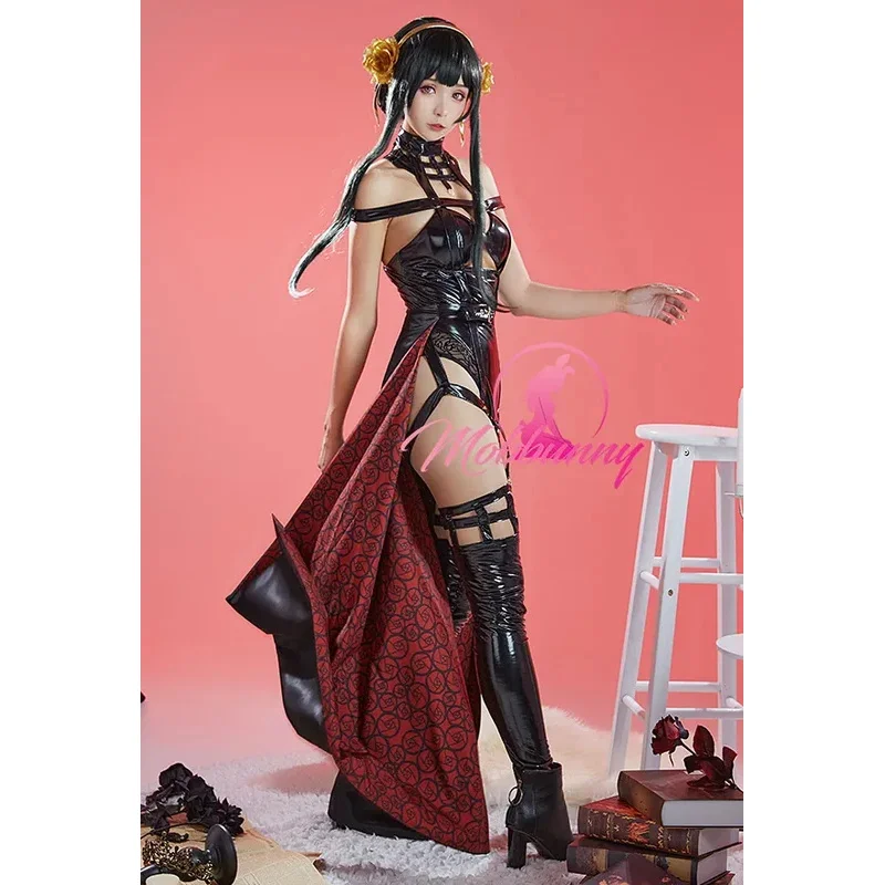 

25COSWomen Sexy Yor Lingerie Set Bandage Bodysuit with Waist Cloak and Stockings Flowers Clip Lingerie Sleepwear Costumes