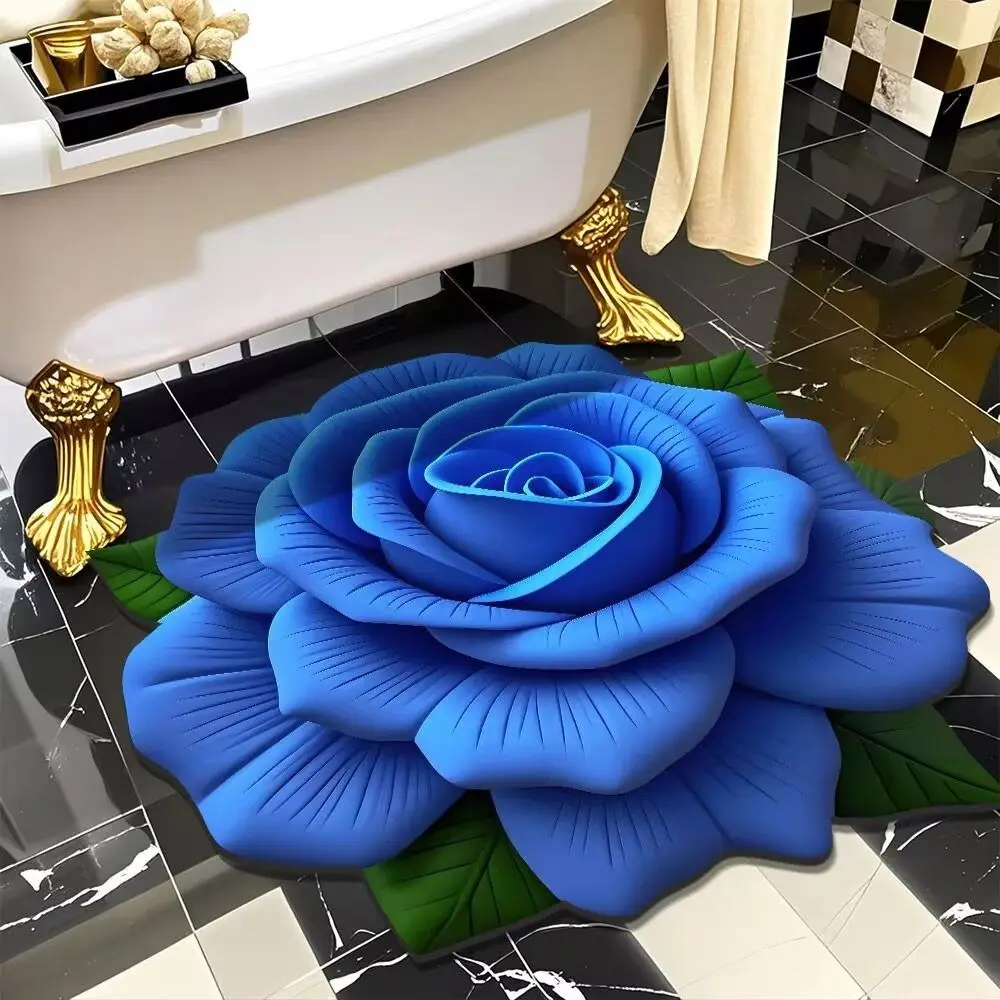 Alfombra de flores con forma especial, alfombra de suelo de peonía suave y absorbente, antideslizante, 60x60cm/50x50cm, alfombra para el suelo del baño