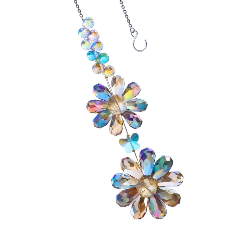 Crystal Flower Sun Catcher with Double Flowers for Light Dispersion Pendant