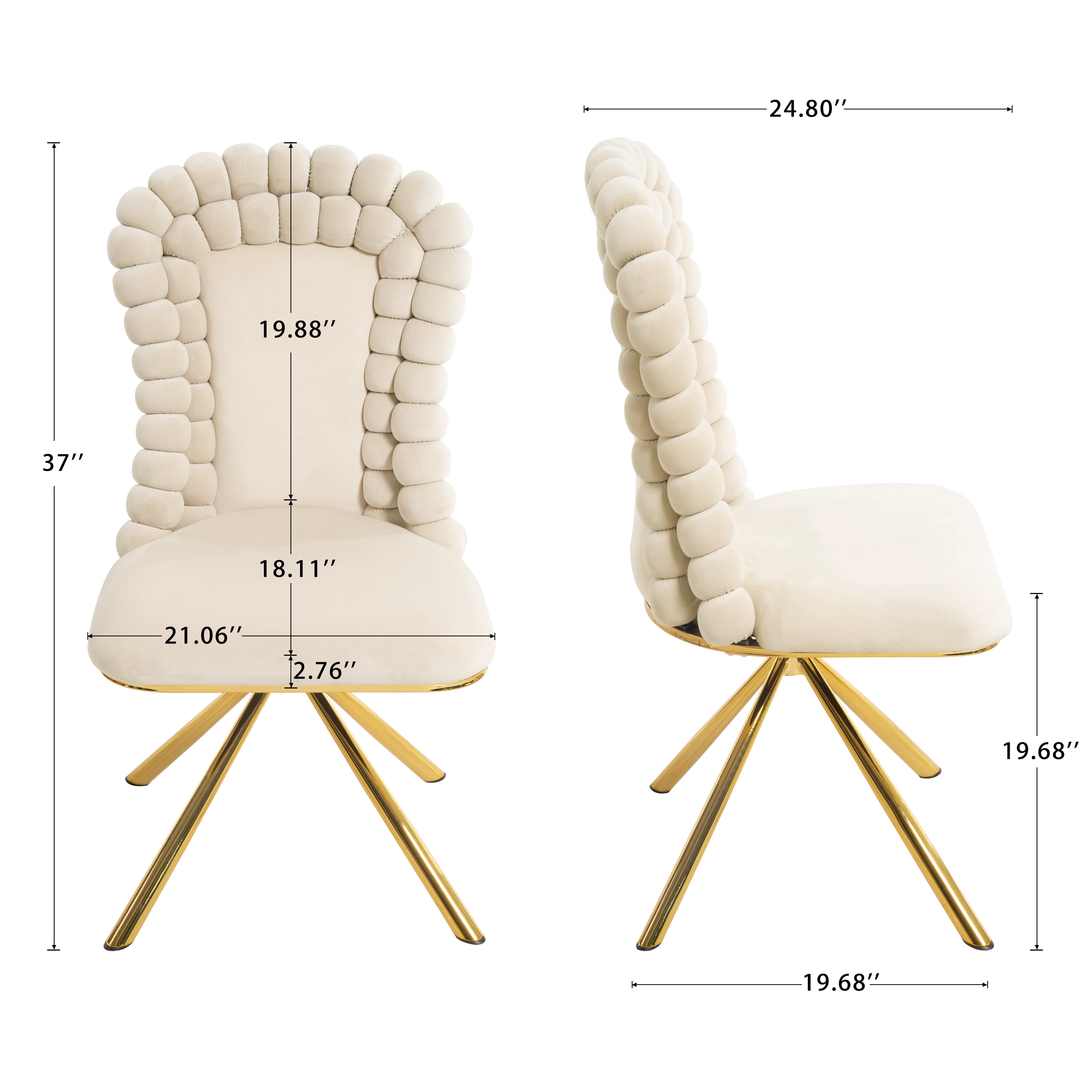 كراسي مخملية مكونة من قطعتين - 360 درجة °   كراسي تناول الطعام المنجدة الدوارة مع أرجل معدنية ذهبية لغرفة النوم وغرفة المعيشة وتناول الطعام