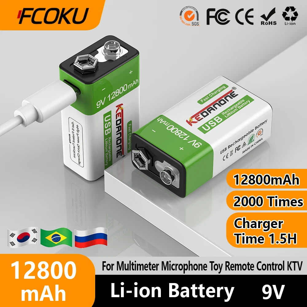 

Rechargeable Battery 9V 12800mAh 6F22 Micro USB 9V Li-ion Lithium Batteries For Multimeter Microphone Toy Remote Control KTV