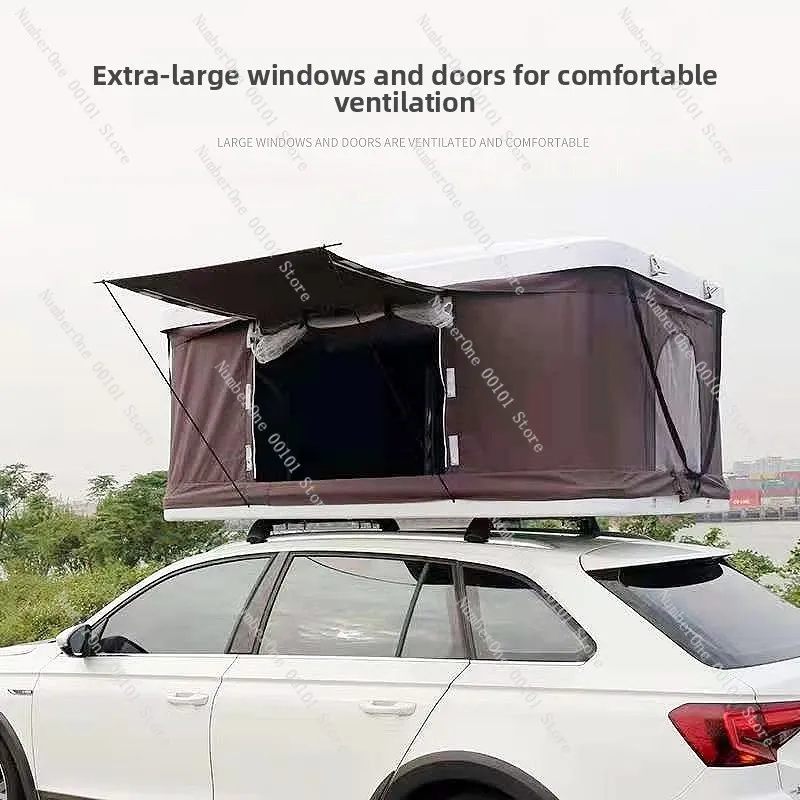 Portable Waterproof Car Roof Top Tent with Side Awning, Foldable Outdoor Camping Overland SUV Truck Rooftop Shelter
