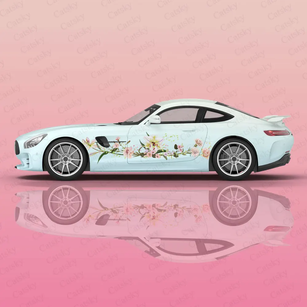 

Custom Lily Flower Design Car Sticker Decal Hood Door Body Vinyl Sticker Graphic Wrap New Car Sticker Decoration Accessories