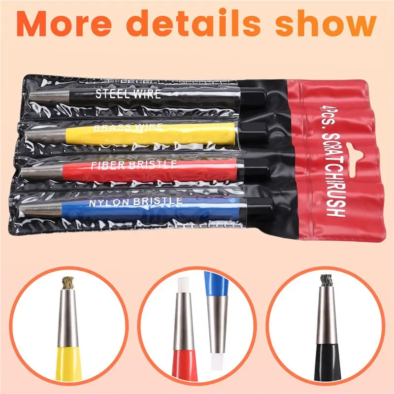 A55F-4PCS Scratch Brush Pen Set Pre-P Sanding Fiber-Glass Steel Brass Nylon Multi Function Removing Corrosion & Rust Jewelry
