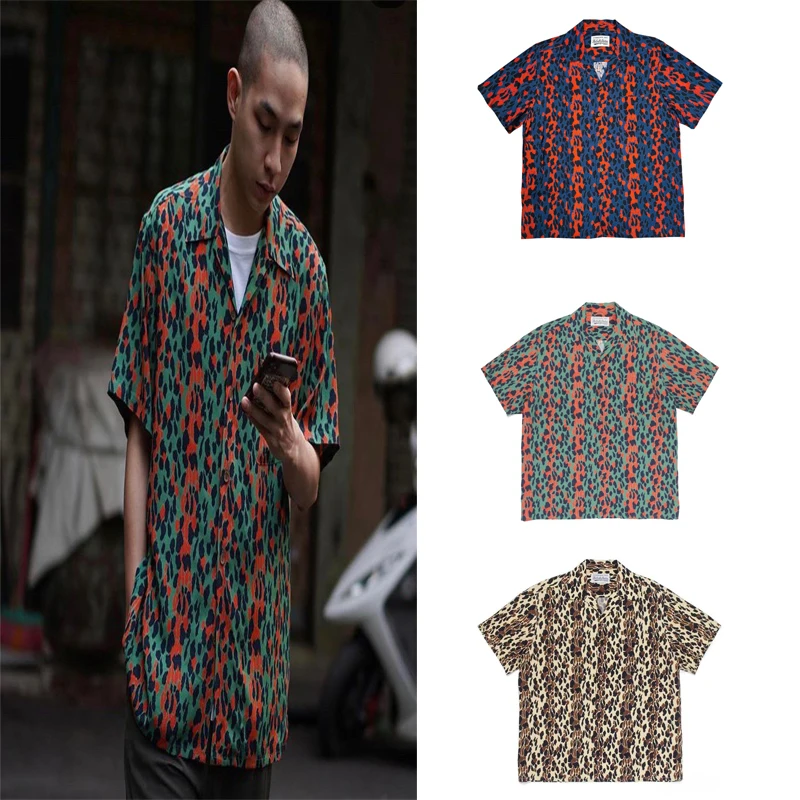 Leopard Print WACKO MARIA Men Women High Quality Short Sleeve Shirt Japan Style