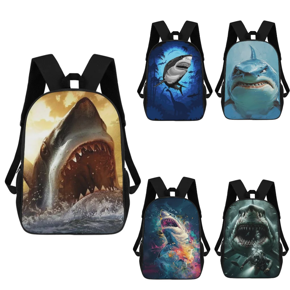 

17 Inch 3d Shark Prints School Backpack For Child Cartoon Animal Printed School Bags For Boys Girls Light Weight Teen Backpack