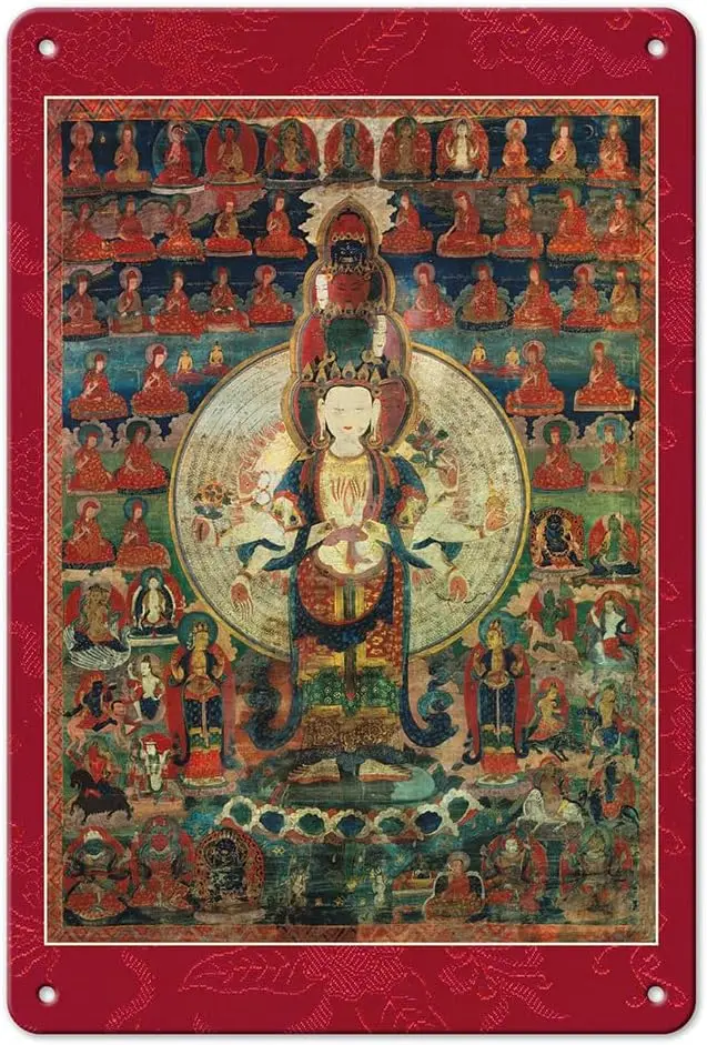 Avalokiteshvara in the Tradition of Shri Lakshmi - Tantric Buddhist Deity - Vintage Tibetan Thangka Buddhist Painting - Tibet, 1