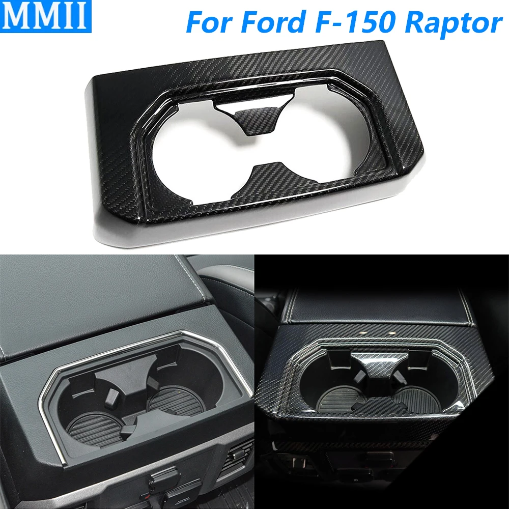 

For Ford F-150 Raptor 2015-2020 Real Dry Carbon Fiber Armrest Box Rear Water Cup Holder Panel Cover Car Modification Accessories