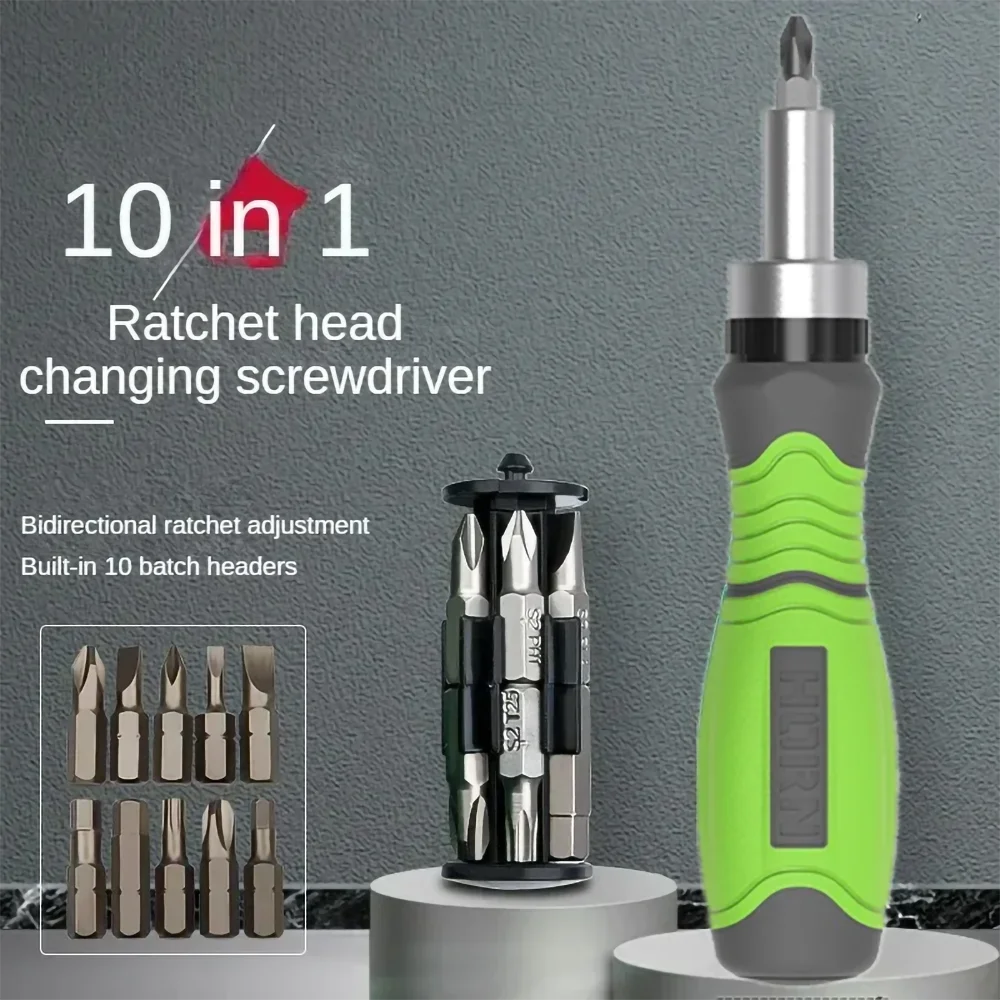 

10-In-1 Portable Screwdriver Set With Crosshead Ratchet Dual Purpose Compact Design For Easy Use Hardware Hand Tools