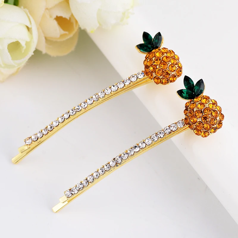 EASYA Simple Fashion Crystal Rhinestone Pineapple Hairgrips Hair Accessories Women Girls Fruit Pineapple Hairpins Headwear