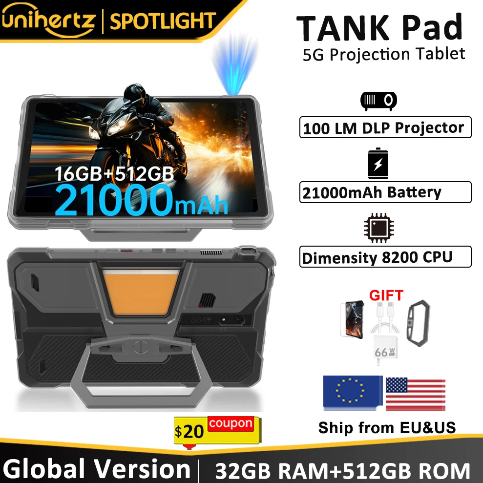 Unihertz Tank PAD 8849 Rugged Projector Tablet Android 32GB 512GB 21000mAh 10.95