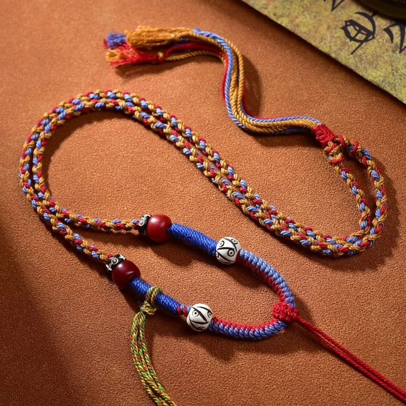 Corda tibetana tricotada à mão, corda pendente Thangka, cordão high-end, colar de cera de abelha, fios de algodão feitos à mão, estilo étnico, amuleto