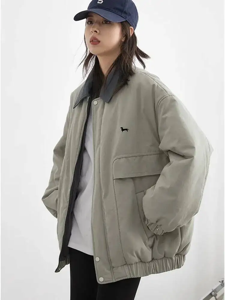 UMI MAO แฟชั่นผู้หญิงเสื้อหลวมสบายๆผ้าฝ้ายหนาเสื้อแจ็คเก็ตหญิงเสื้อ Workwear ฤดูใบไม้ร่วงฤดูหนาว Y2K