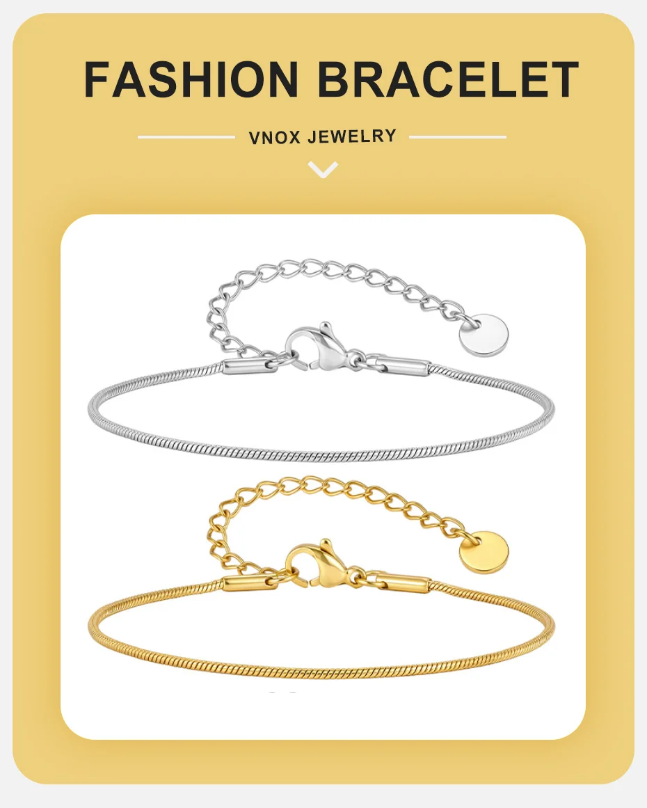 Vnox Minimalistisches 1,2/2mm Breites Dünnes Schlangenketten-Armband für Männer und Frauen, Gold- oder Silberplattierter Edelstahl Verstellbarer Schmuck Geschenk – Detail 7