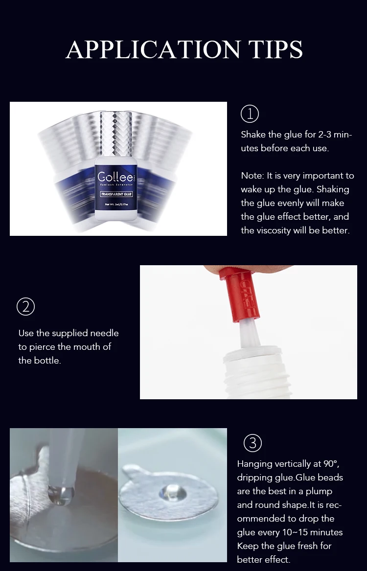 Gollee 1-2s Transparenter Starker Klebstoff für Wimpernverlängerung, Nicht Reizend, Farbige Wimpern, 5-6 Wochen Haltbarkeit, Für Alle Wimpernstylisten und Make-up-Artisten – Detail 7
