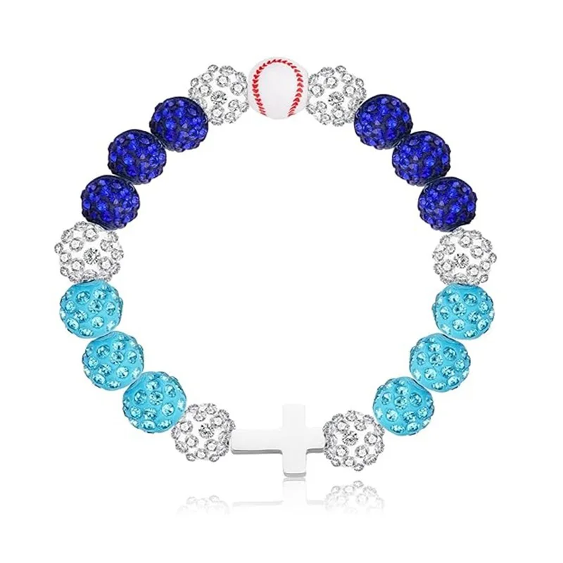

10mm Ceramic Zircon Baseball Sports Beaded Bracelet for Women Men New Trendy Niche Design Cross Adjustable Bracelet Jewelry Gift