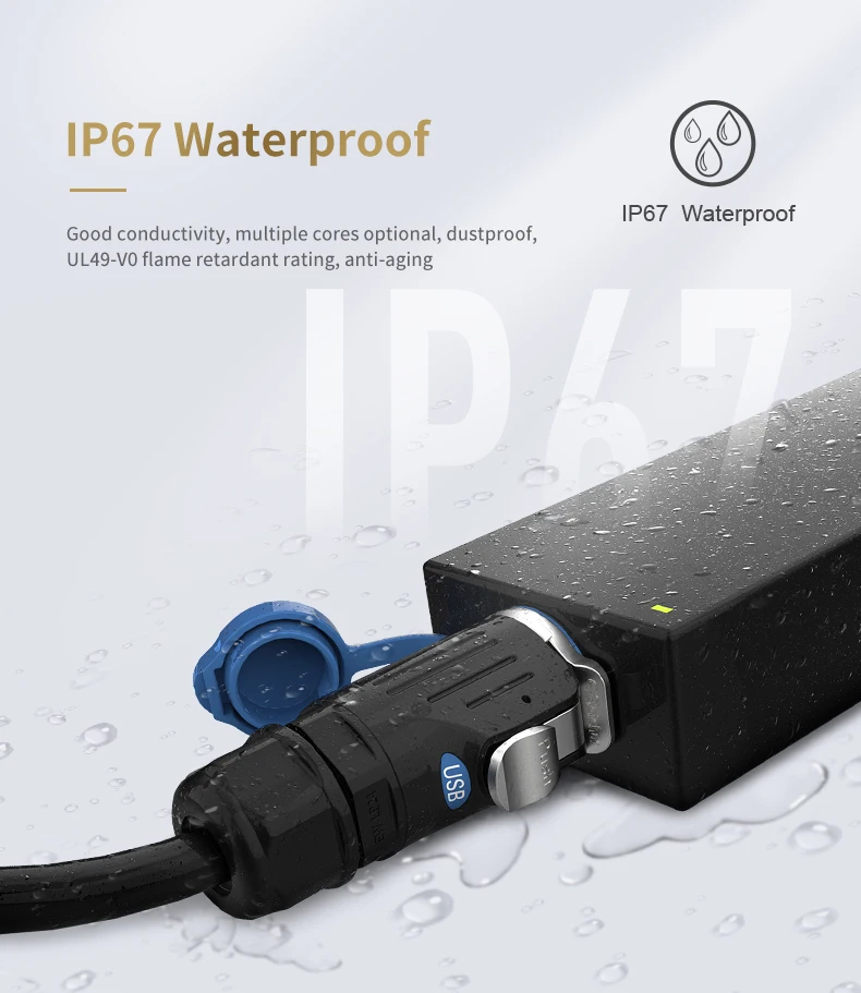 IP68 Wasserdichter LP24 USB3.0 Stecker-Buchse-Verbinder M24 Flanschanschluss Schnell-Lade- und Datensynchronisationsadapter mit 0,6m Kabel – Detail 4