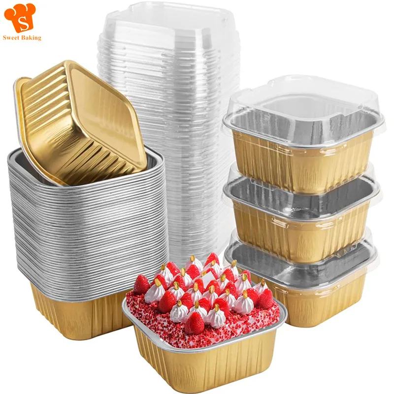 

50 шт., 10 унций/300 мл, чашки для кексов из алюминиевой фольги, антипригарные чашки для выпечки из фольги, квадратные чашки для пудинга Ramekin, десертные чашки, контейнеры для крема
