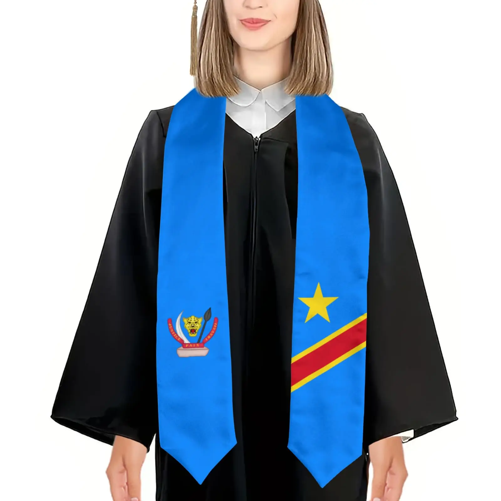 2025 Democratic Republic of Congo (2) Graduation Stole Shawl Sash Honor For Study Aboard International Students