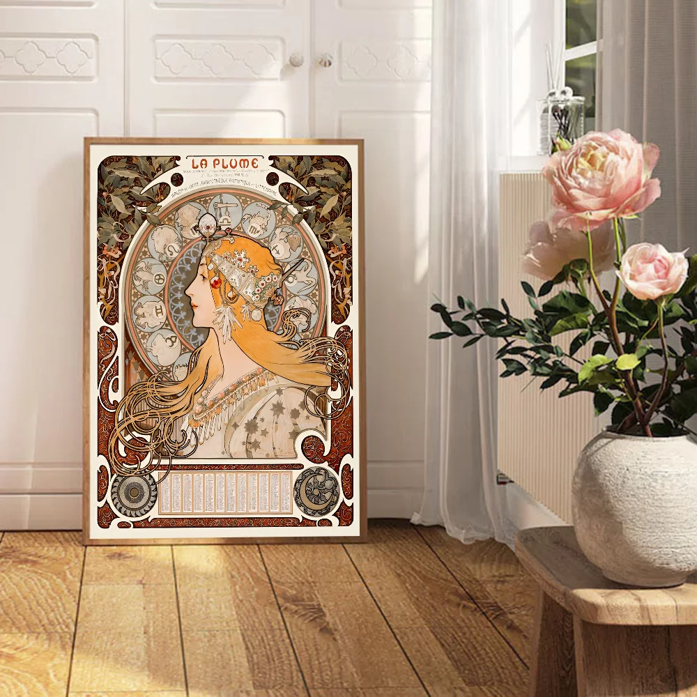 Alphonse Mucha Anime Posters Sticky Decoracion Painting Wall Art White Kraft Paper Wall Decor