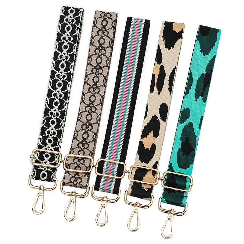 

Women Adjustable Bag Belts with Jacquard Pattern Diy Crochet Bags Accessories 3.8cm Colorful Striped Bag Long Strap