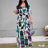 Mexican Folk Art Print Maxi Dress S-3XL Women's V-Neck Wrap Fit for Fiesta, Cultural Festival or Spring Market