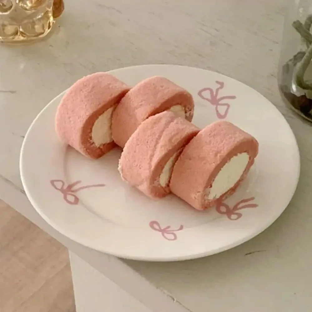 

Cute Retro Girl Bow Plate, Ceramic Dessert Plate, Western Family Breakfast Fruit Plate,Restaurant Cake Dessert Plate Home Use