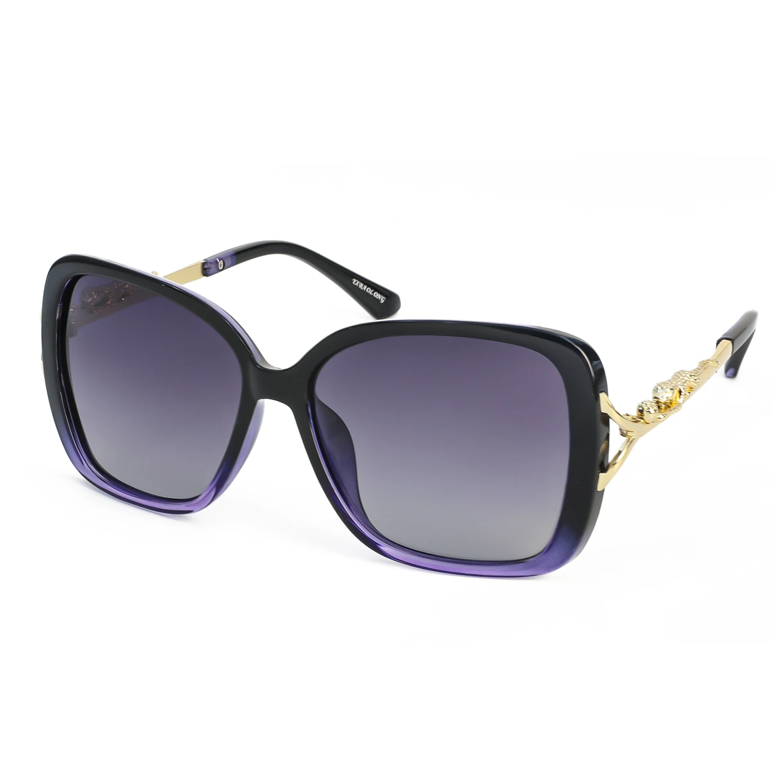 Polarisierte Damen-Luxus-Quadrat-Sonnenbrille, schwarz-goldener Dekorrahmen, hochwertige Markenbrille, UV-Schutz für die tägliche Mode – Detail 5