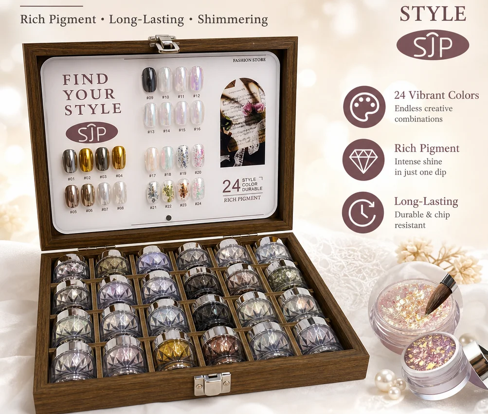 High-End Nail Art Set 24 Colors Opal Moonlight Mirror Powder Ultra-Fine Glitter with Storage Box